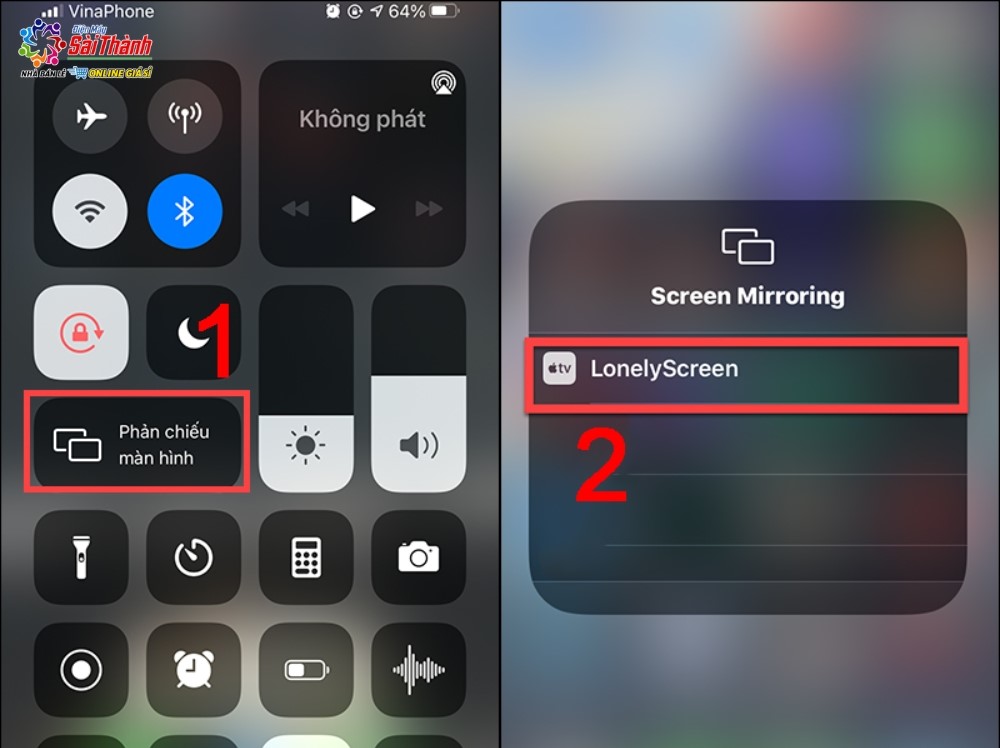 Chọn nút “Phản chiếu màn hình” trên điện thoại iPhone