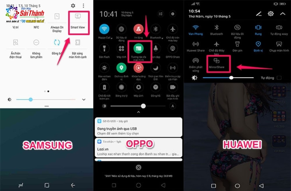 Nút kết nối với tivi của điện thoại Samsung, Oppo, Huawei