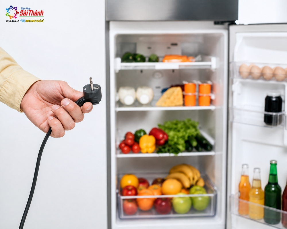 Rút phích cắm điện trước khi vệ sinh tủ lạnh