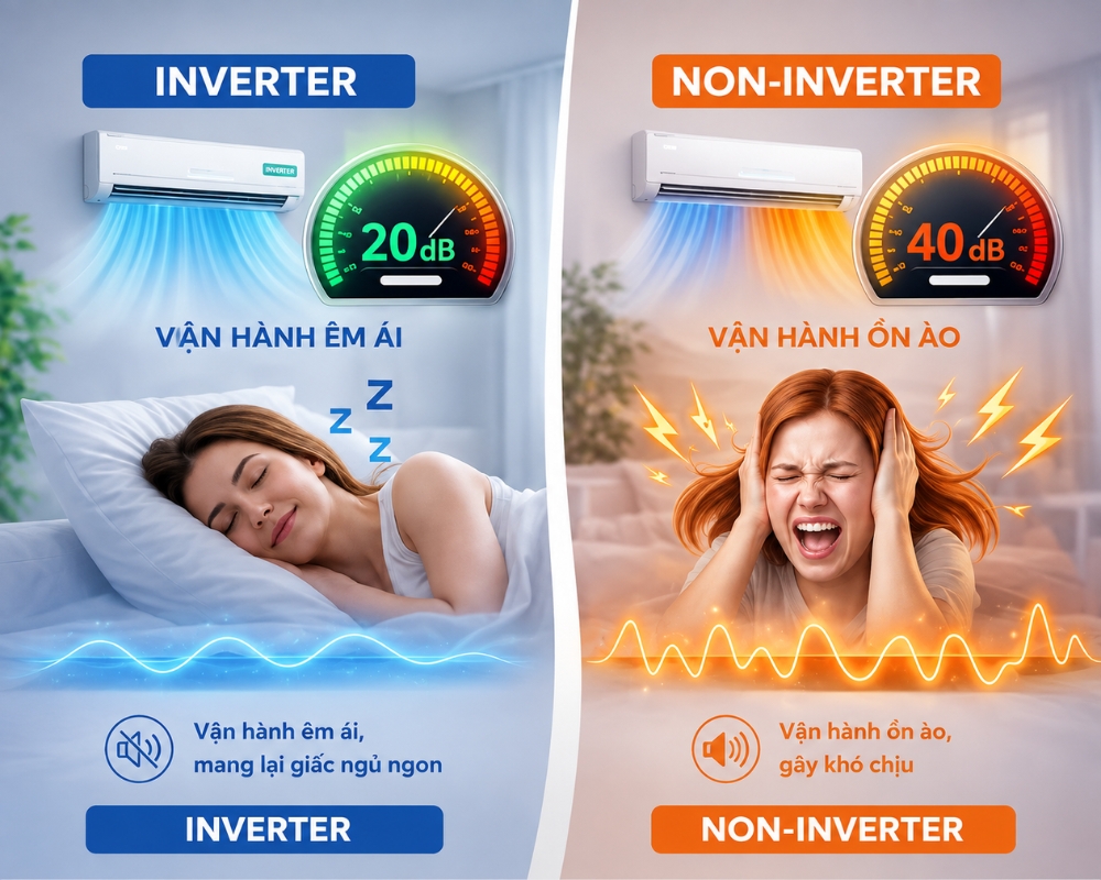 Điều hòa Inverter vận hành êm ái, không gây tiếng ồn lớn