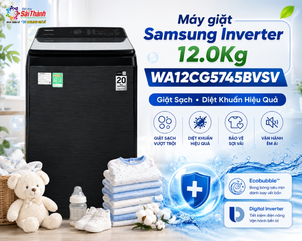 Máy giặt đồ em bé Samsung Inverter 12Kg WA12CG5745BVSV