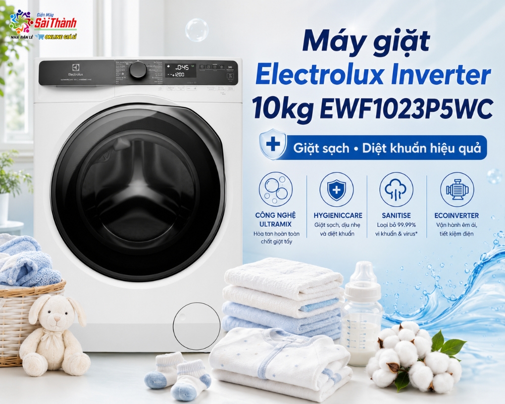Máy giặt đồ em bé Electrolux Inverter 10kg EWF1023P5WC
