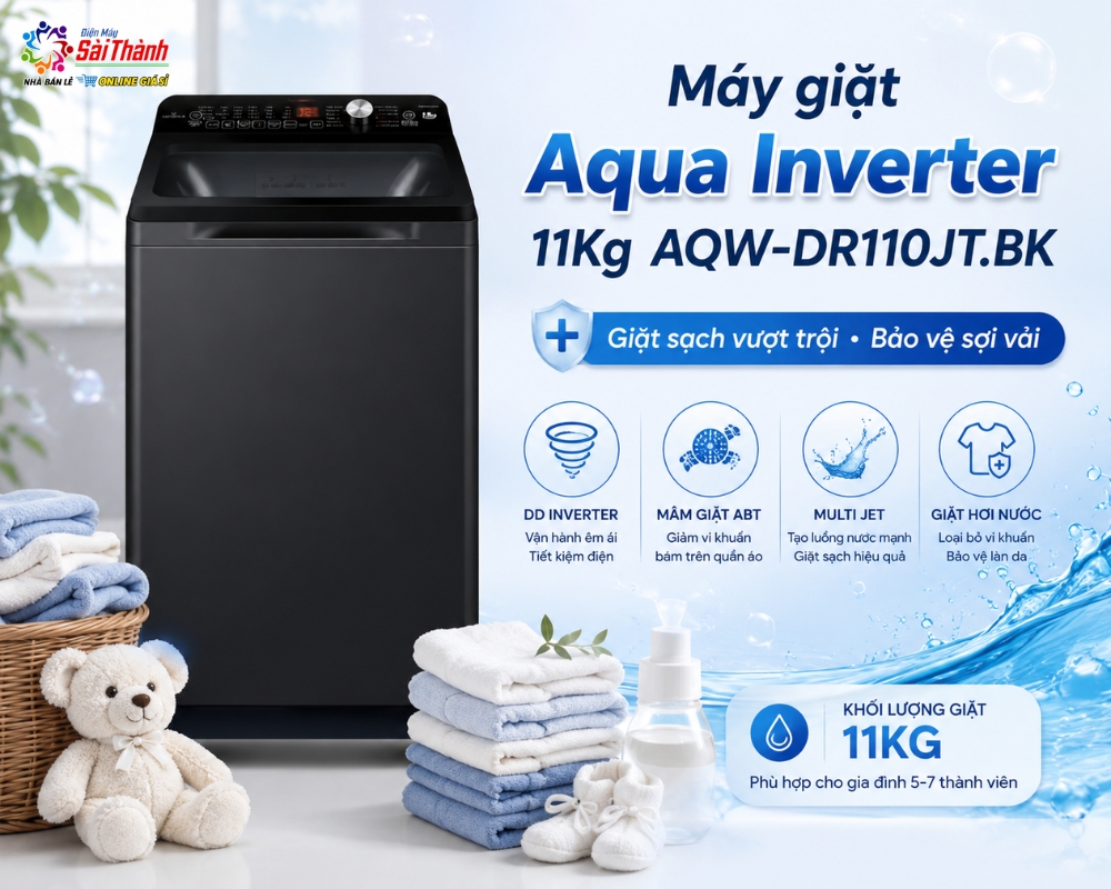Máy giặt đồ em bé&nbsp;Aqua AQW-DR110JT.BK