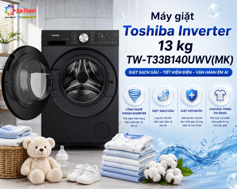 Máy giặt đồ em bé Toshiba Inverter 13kg TW-T33B140UWV(MK)