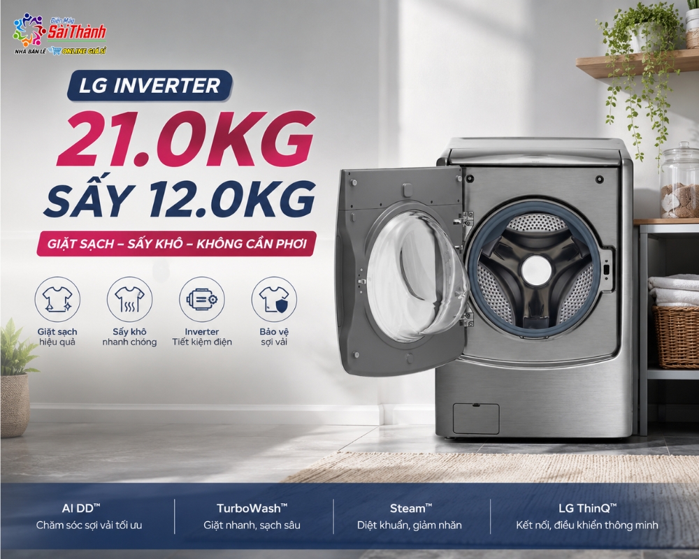 Mẫu máy giặt sấy LG Inverter F2721HTTV