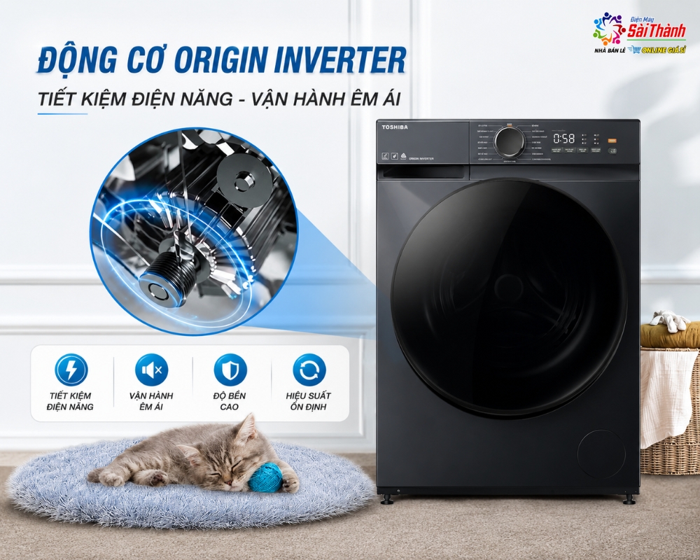 Máy giặt Toshiba Inverter có khả năng tiết kiệm điện, giảm tiếng ồn khi vận hành