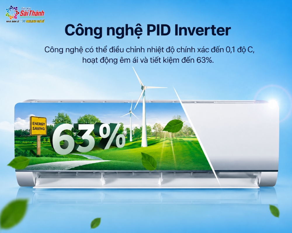 Điều hòa Aqua sử dụng công nghệ Inverter giúp tiết kiệm tới 63% điện năng