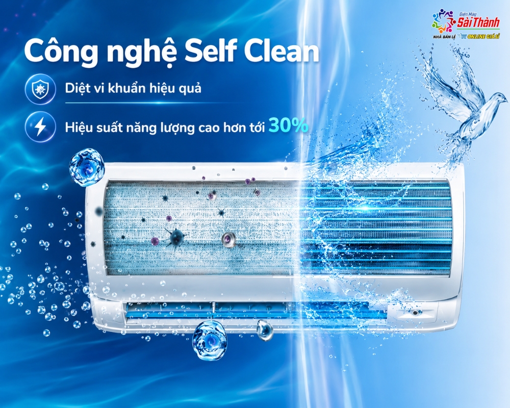 Công nghệ tự làm sạch Self-Clean giúp loại bỏ tới 99,9% vi khuẩn, nấm mốc
