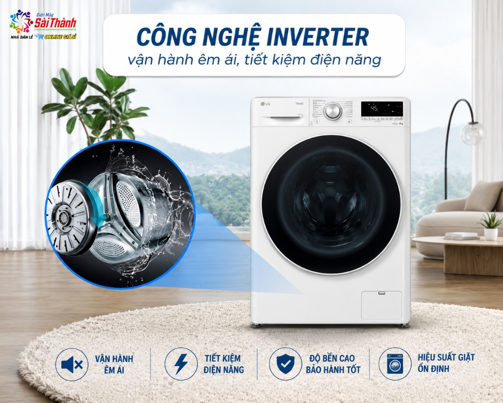 Công nghệ Inverter giúp máy giặt tiết kiệm điện năng và vận hành êm ái