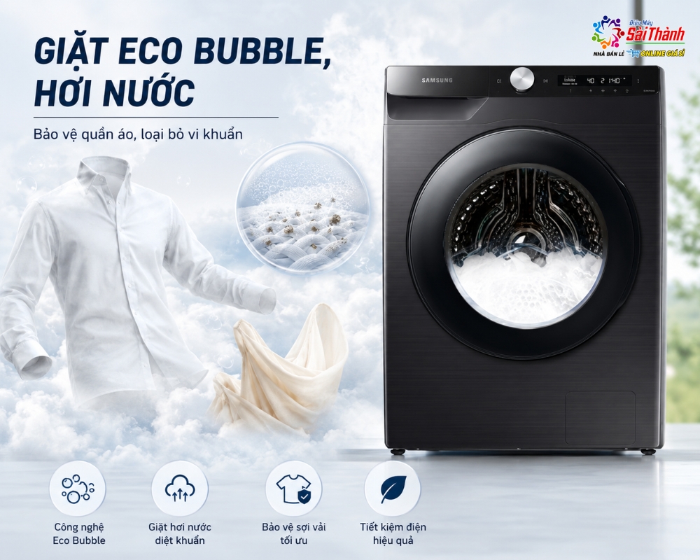 Máy giặt Samsung Inverter 13.0Kg WW13T504DAB/SV sử dụng công nghệ AI Ecobubble™
