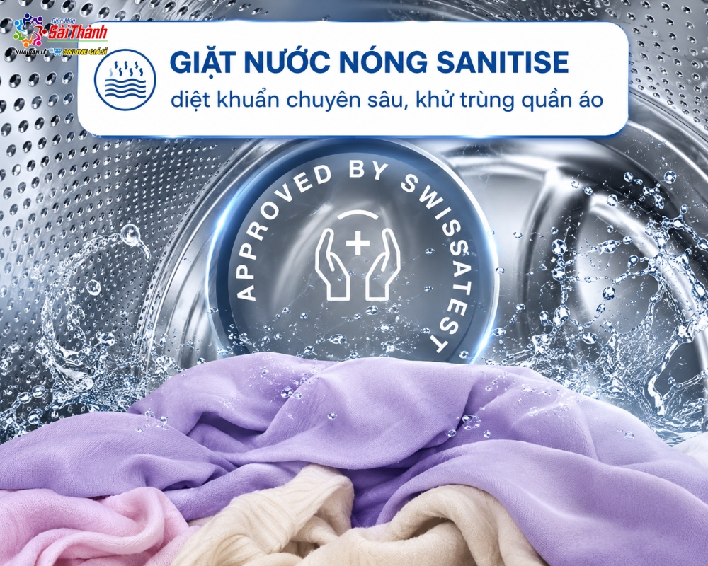 Máy giặt Electrolux Inverter 10.0Kg EWF1043R7S sử dụng công nghệ giặt nước nóng giúp diệt khuẩn sâu