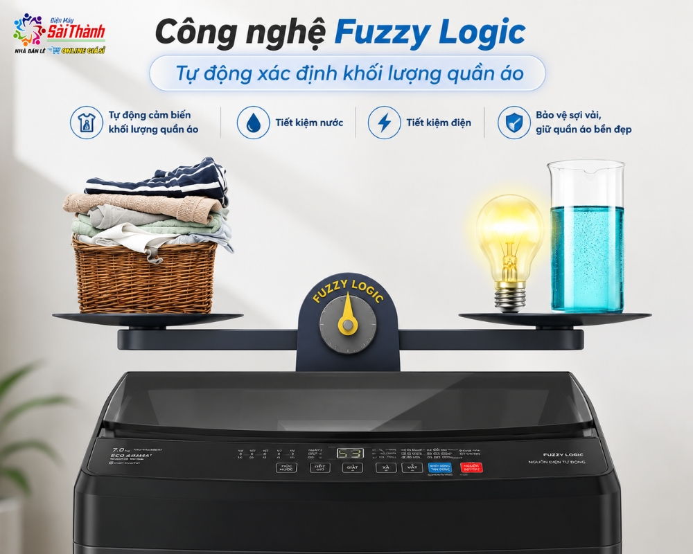Máy giặt Casper có thể tự động cân chỉnh lượng nước theo khối lượng quần áo