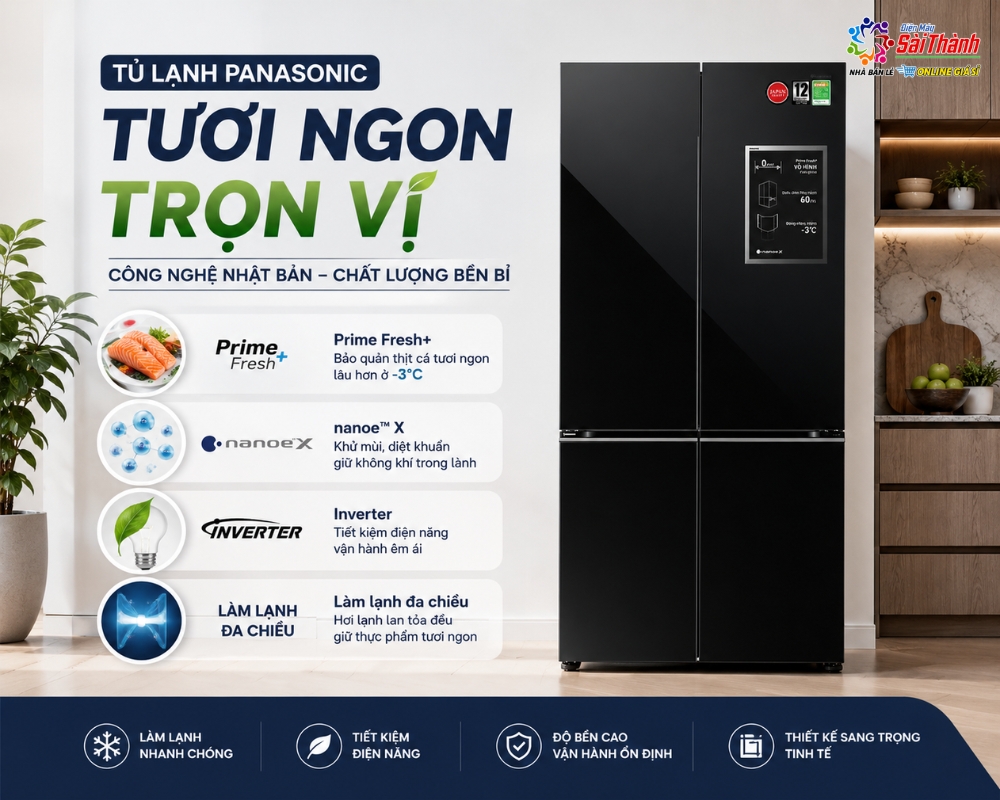 Tủ lạnh Panasonic có thiết kế sang trọng và sử dụng nhiều công nghệ hiện đại