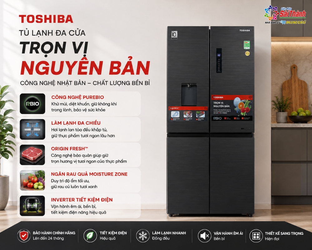 Tủ lạnh Toshiba có độ bền cao, vận hành ổn định và thiết kế tinh tế