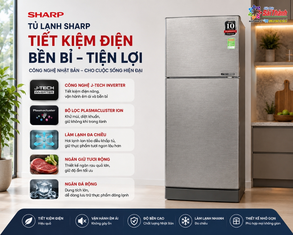 Tủ lạnh Sharp tiết kiệm điện với công nghệ J-Tech Inverter