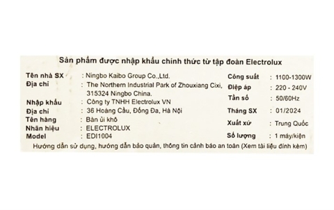 Bàn ủi khô Electrolux EDI1004 1300W