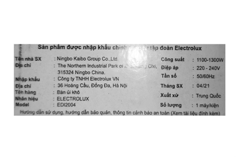 Bàn ủi khô Electrolux EDI2004 1300W