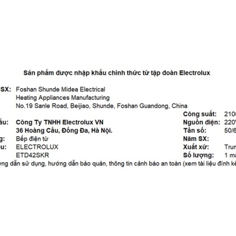 Bếp từ đơn Electrolux ETD42SKR 2100W