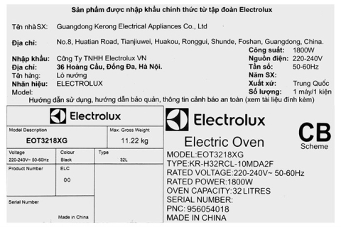 Lò nướng Electrolux EOT3218XG 32 lít