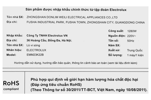 Lò vi sóng Electrolux EMM23K22B 23 lít