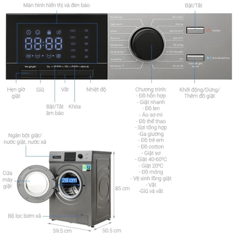 Máy giặt Casper Inverter 9.5kg WF-95VG5