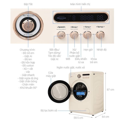 Máy giặt Hisense Inverter 10.5kg WF105R5