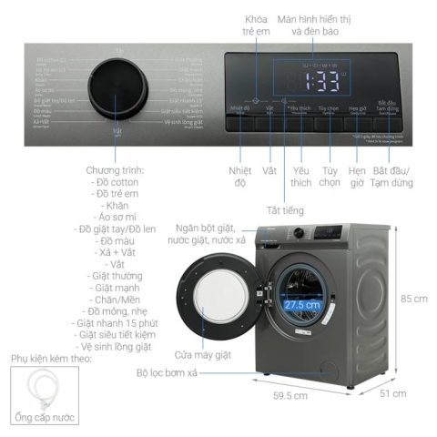 Máy giặt Hisense Inverter 8.5kg WFQP8523BT