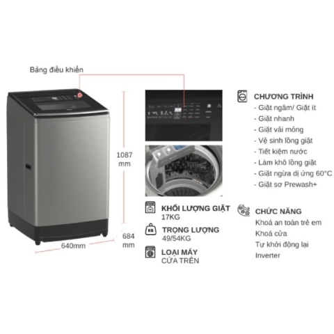 Máy giặt Hitachi Inverter 17.0kg SF-170ZCV SS