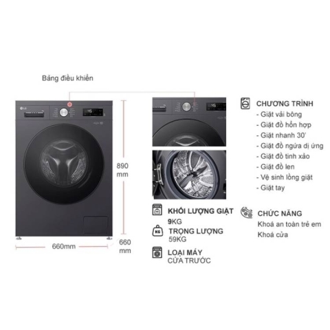 Máy giặt lồng ngang LG Inverter 9.0Kg FB1209S5M