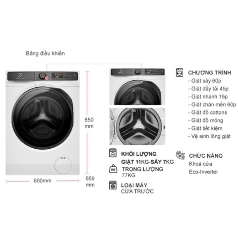 Máy giặt sấy Electrolux 11.0Kg – sấy 7.0Kg EWW1123P5WC