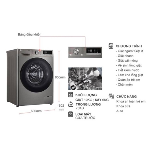 Máy giặt sấy LG Inverter 10kg FV1410D4P