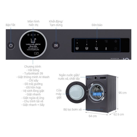 Máy giặt sấy LG Inverter giặt 15 kg – sấy 8 kg F2515RNTG