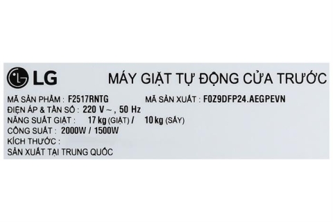 Máy giặt sấy LG Inverter giặt 17 kg - sấy 10 kg F2517RNTG