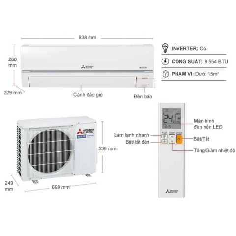 Máy lạnh Mitsubishi Electric Inverter 1.0hp MSY-GR25VF