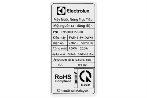 Máy nước nóng trực tiếp Electrolux 4500W EWE451PX-DWX6