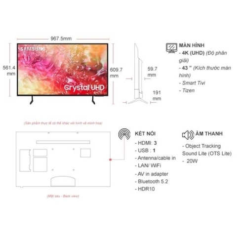 Smart Tivi Samsung 4K 43 Inch UA43DU7000