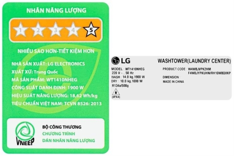 Tháp giặt sấy LG WashTower Inverter giặt 14 kg - sấy 10 kg WT1410NHEG