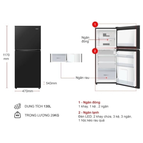 Tủ Lạnh Aqua 130 Lít AQR-T160FA(BS)