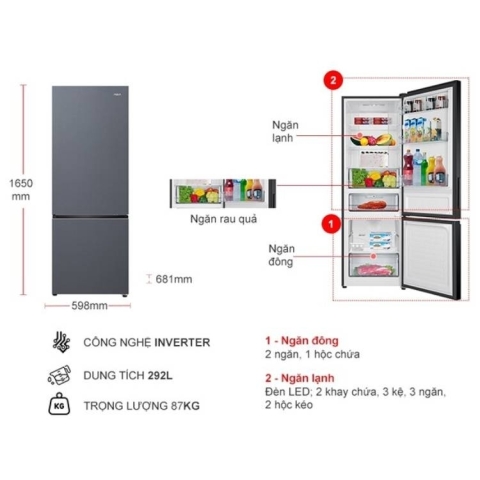 Tủ lạnh Aqua Inverter 292 lít AQR-B360MA(SLB)