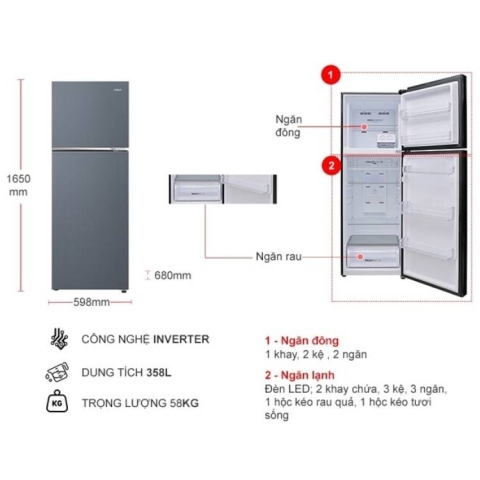 Tủ lạnh Aqua Inverter 328 lít AQR-T380FA(SL)