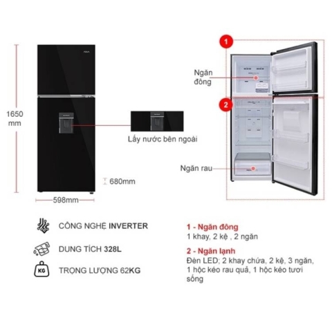 Tủ lạnh Aqua Inverter 328 lít AQR-T380FA(WGB)