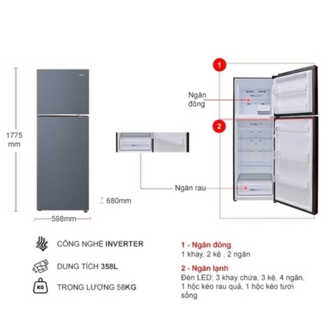 Tủ lạnh Aqua Inverter 358 lít AQR-T410FA(SL)