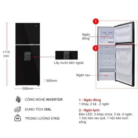 Tủ lạnh Aqua Inverter 358 lít AQR-T410FA(WGB)