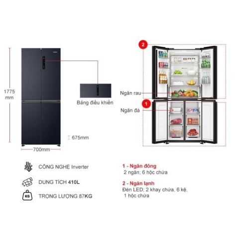 Tủ lạnh Aqua Inverter 410 lít Multi Door AQR-M466XA(CBC)