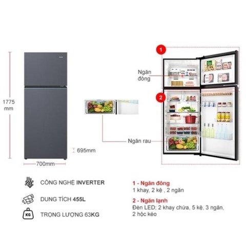 Tủ lạnh Aqua Inverter 455 lít AQR-T518FA(SL)