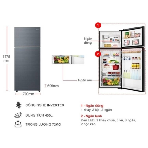 Tủ lạnh Aqua Inverter 455 lít AQR-TA518FA(SL)