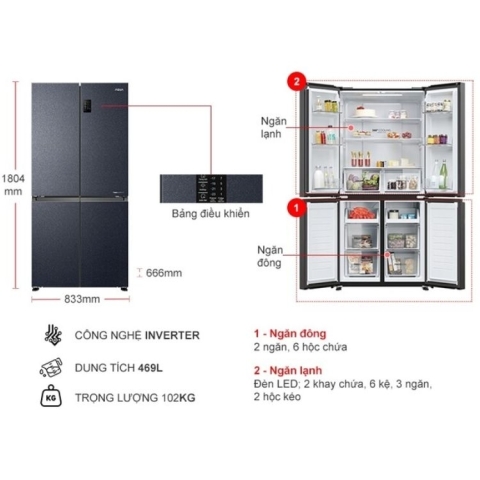 Tủ lạnh Aqua Inverter 469 lít AQR-M532XA(CBC)