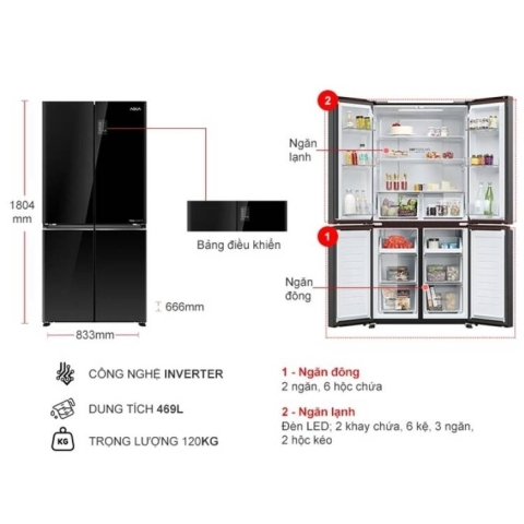 Tủ lạnh Aqua Inverter 469 lít Multi Door AQR-M536XA(GB)
