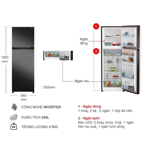 Tủ Lạnh Hitachi Inverter 240 Lít HRTN5255MFUVN