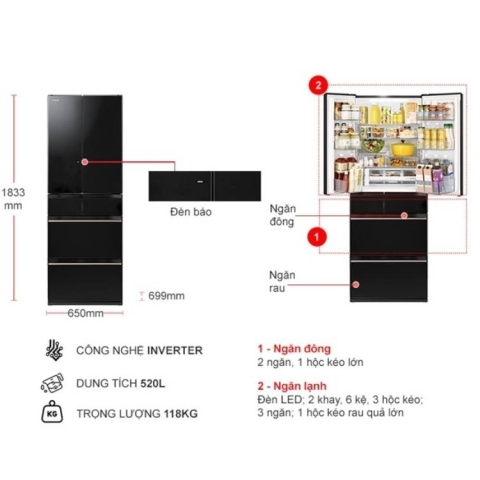 Tủ lạnh Hitachi Inverter 520 lít R-HW540RV XK